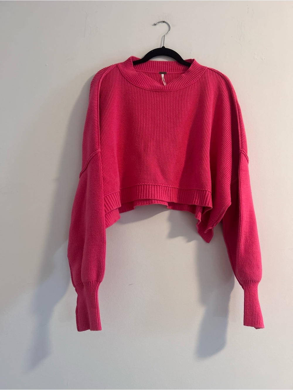 Free People Cropped Ribbed Crewneck Sweater - Hot Pink